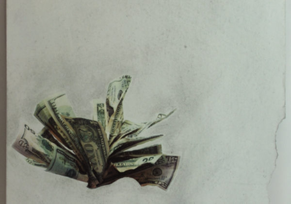 «Deficit» / Pagina de revista intervenida con papel de lija